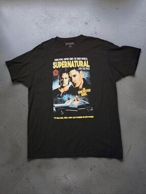 Supernatural Black Graphic Tee With The Winchesters. Size XL.